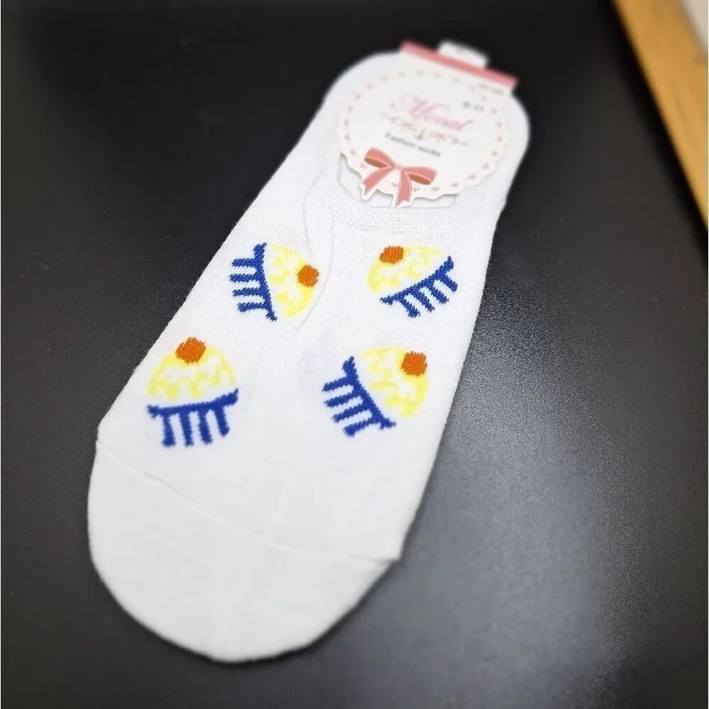 WOMEN'S white ankle cupcake socksnovelty accessory